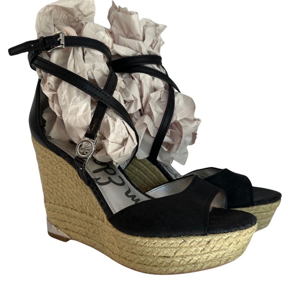 EUC Sam Edelman Black Suede Wedge Sandals Sz 8.5 M - Picture 2 of 8